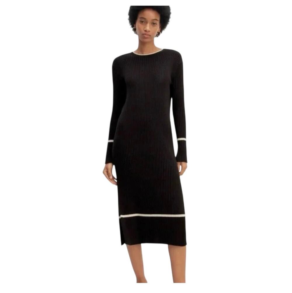 Everlane Cotton Wide Rib Midi Dress Women Black Large 100% Organic Cotton
